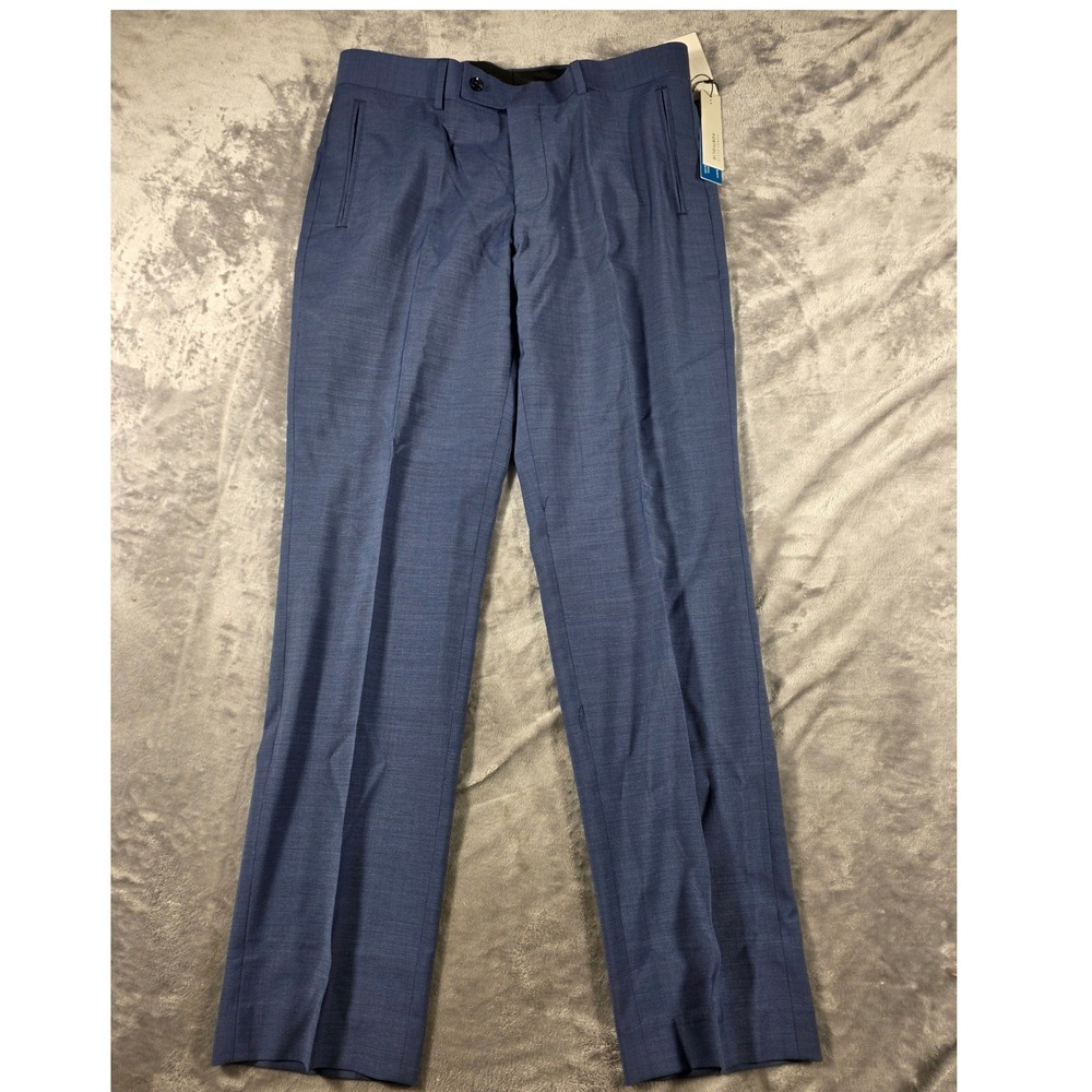 Perry Ellis Portfolio Dress Pants Men 32x30 Blue Slim Fit Wool Blend Stretch NEW
